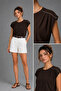 Women's Brown Accessory Detailed Cotton Modal Crew Neck Short Sleeve Blouse - 4