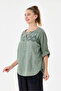 Khaki Italian Floral Embroidered Lace Back Sequined Lined Oversize Blouse Size 40 - 44 - 2
