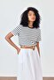Navy Blue Striped T-Shirt with Padded Shoulders