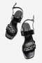 Women's Stoned Buckle Heeled Sandals Black Wrinkled - 5