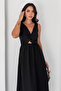 Women's Double-Breasted Collar Waist Cut-Out Maxi Dress - 4