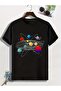 Children's Printed Crew Neck Short Sleeve Black T-Shirt