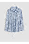 Blue Polka Dot Satin Women's Shirt with Belt - 5