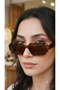 Women's Leopard Patterned Hexagonal Framed Brown Glass Sunglasses