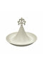 Cream Round Metal Serving Tray with Ornate Finial - 26×18 cm