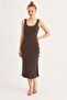 Women's Brown Button Detailed Camisole Midi Dress - 3