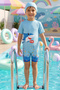 Short-Sleeved Boy's Swimsuit Overalls 26903 Blue - 3