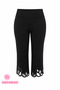 Plus Size Lycra Elastic Waist Embroidery Detailed Piped Leg Slim Viscose Women's Leggings Trousers - 2