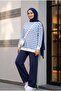 Muslin Pants with Lace Detail and Pockets and Elastic Waist - Dark Blue - 4