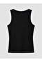 Black U-Neck Women's Tank Top with Metal Appliqué - 2