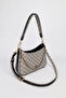 Women's Premium Zippered Patterned Mink-Black Belt Strap Chain Detailed Hand Shoulder Crossbody Bag Alba - 2