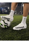 Men's White Lace-Up Soccer Cleats with Spikes for Turf Field Shoes - 3