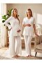 New Season Ecru Double-Breasted Collar Short Sleeve Design Flounced Maternity Long Dress Pajama Set 3-Piece Set - 3