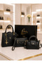 3-Piece Women's Bag Set: Black Shoulder Bag, Mini Bag, and Portfolio Bag - 2
