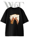 Western Horse Design Printed Unisex Black Oversize T-Shirt