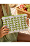 Women's Green-White Lined Clutch Bag