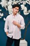 Regular Fit Buttoned Collar Striped Raw Linen Shirt - 6