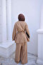 Biscuit Waist Tied Kimono and Trousers Linen Set - 4