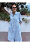 Italian Embossed Embroidered Long Dress Baby Blue - 3