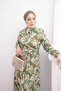 Green Half Buttoned Sleeves Elastic Skirt Layered Dress - 3