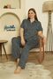 Women's Anthracite Shirt Collar Large (Oversized) Size Front Buttoned Stylish Pajama Set - 4