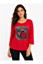 Women's Red Printed Round Neck Three-Quarter Sleeve Blouse