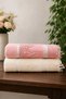 4 Pieces 100% Cotton Luxury French Guipure İncitül Model Dowry Bag Everyday 50*90 Hand Towel / Towel Set Pink Ecru - 4