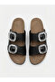 Two Buckle Shiny Detailed Contrast Color Band Comfortable Sole Slippers - 5