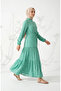 Floral Patterned Belted Hijab Dress 0298-04 Green - 3
