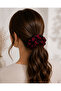 Handmade Red Leopard Patterned Satin & Burgundy Fabric Scrunchie Double Women's Hair Tie Set - 2