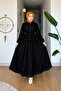 Women's Tie-Up Scallop Lace Black Hijab Shirt Dress