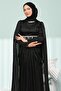 Black Stone Embroidered Corseted Pleated Evening Dress - 2