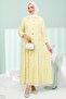 Yellow Half-Buttoned Skirt Layered Jacquard Dress