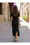 Modern and Comfortable Women's Short-Sleeved Stand Collar Modal Long Dress with Side Button Detail - 4