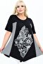 Asymmetrical Cut Print and Stone Detailed Line Combination Crew Neck Short Sleeve Plus Size Tunic - 6