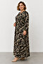 Floral Patterned Buttoned High Neck Maxi Length Relaxed Fit Dress Y26.1688-Black - 2