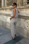 Women's Gray Linen Textured Bead Detailed Blouse and Pants Set - 5