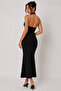 Women's Black Front Drop Midi Camisole Dress - 5
