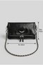 Women's Black Color Chain Strap Baguette Shoulder Bag with Zipper Detail - 4