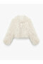 Faux Fur Coat Crop Long Sleeve Cowl Neck with Pockets - 5