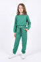 Girl's Round Collar Pocket Piping Detailed Plain Unprinted Elastic Cuffed Top and Bottom Tracksuit Set - 4