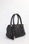 Women's Monogram Black Leather Lock Charm Detailed Shoulder and Crossbody Bag Elena - 3