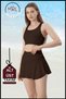 Women's Dark Brown Skirted Shorts Swimsuit Top and Bottom Set – High Waist Gathering with Chest Pad for Pool and Sea Sports - 4