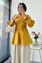 Premium Segmented Balloon Sleeve Poplin Blouse - Mustard