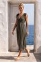 Khaki Double-Breasted Collar Sleeveless Robe with Elastic Shoulder Gathering Casual Muslin Long Woven Dress 120 52 - 6