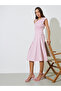 Pink Asymmetric Neck A-Line Midi Dress