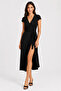 Women's Black Double-Breasted Midi Camisole Dress - 8