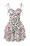 Floral Mini Dress with Gathered Tie-Back Straps - 4219
