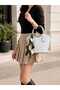 Women's Black Faux Leather Baguette Vintage Model Scarf Detailed Hand and Shoulder Bag - 3