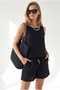 Women's Black Top Blouse with Bottom Pockets Shorts Muslin Set Tkm-19000412 - 4
